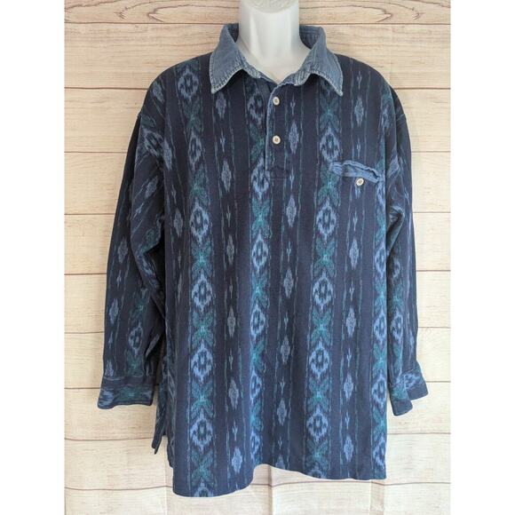 Vintage Wrangler Southwestern Aztec Polo Longsleeve Cowboy Indie Hippie sz XL